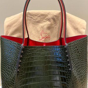 Christian Louboutin large totebag in Forest Green exterior and Red interior.